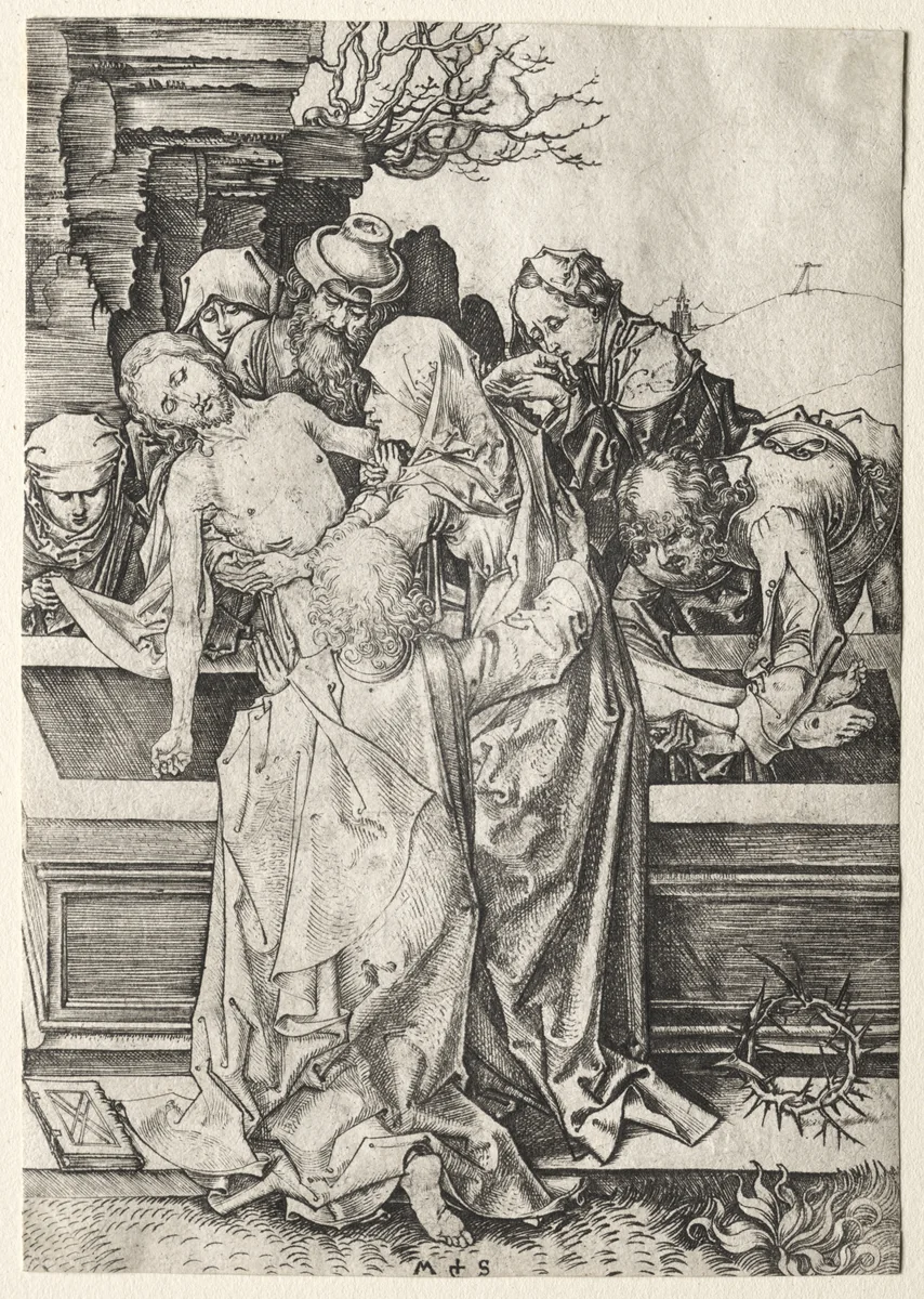The Passion: The Entombment by Martin Schongauer, print, 1475-1485