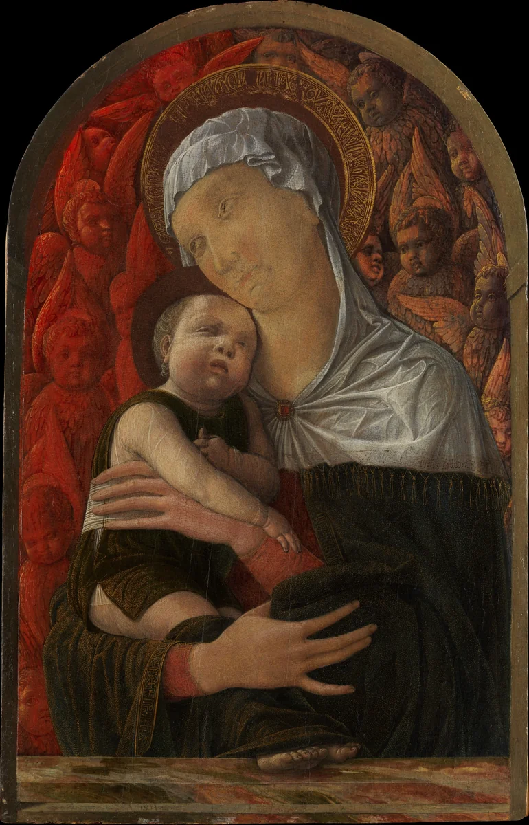 Madonna and Child with Seraphim and Cherubim by Andrea Mantegna, painting, 1449-1459