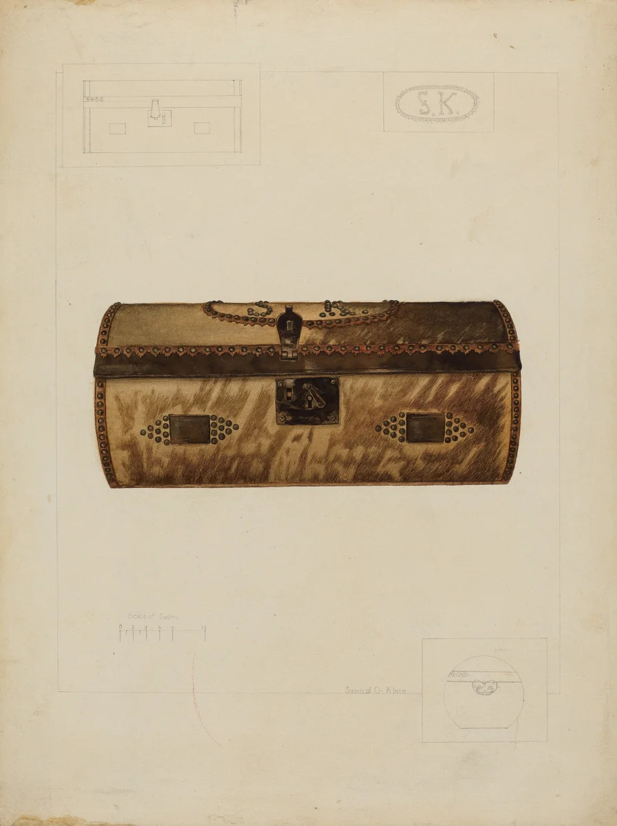 Hide Covered Trunk by Samuel O. Klein, index of american design, 1937
