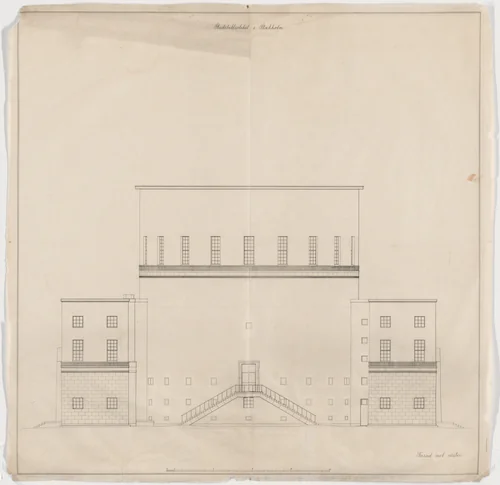 Public Library, Stockholm, Sweden, Elevation of west facade by Erik Gunnar Asplund, architecture