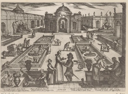 April: een tuin (stier) by Antonio Tempesta, print, 1599