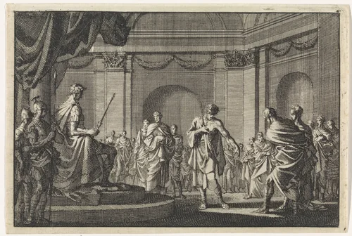 Antipater toont Caesar zijn wonden by Jan Luyken, print, 1704