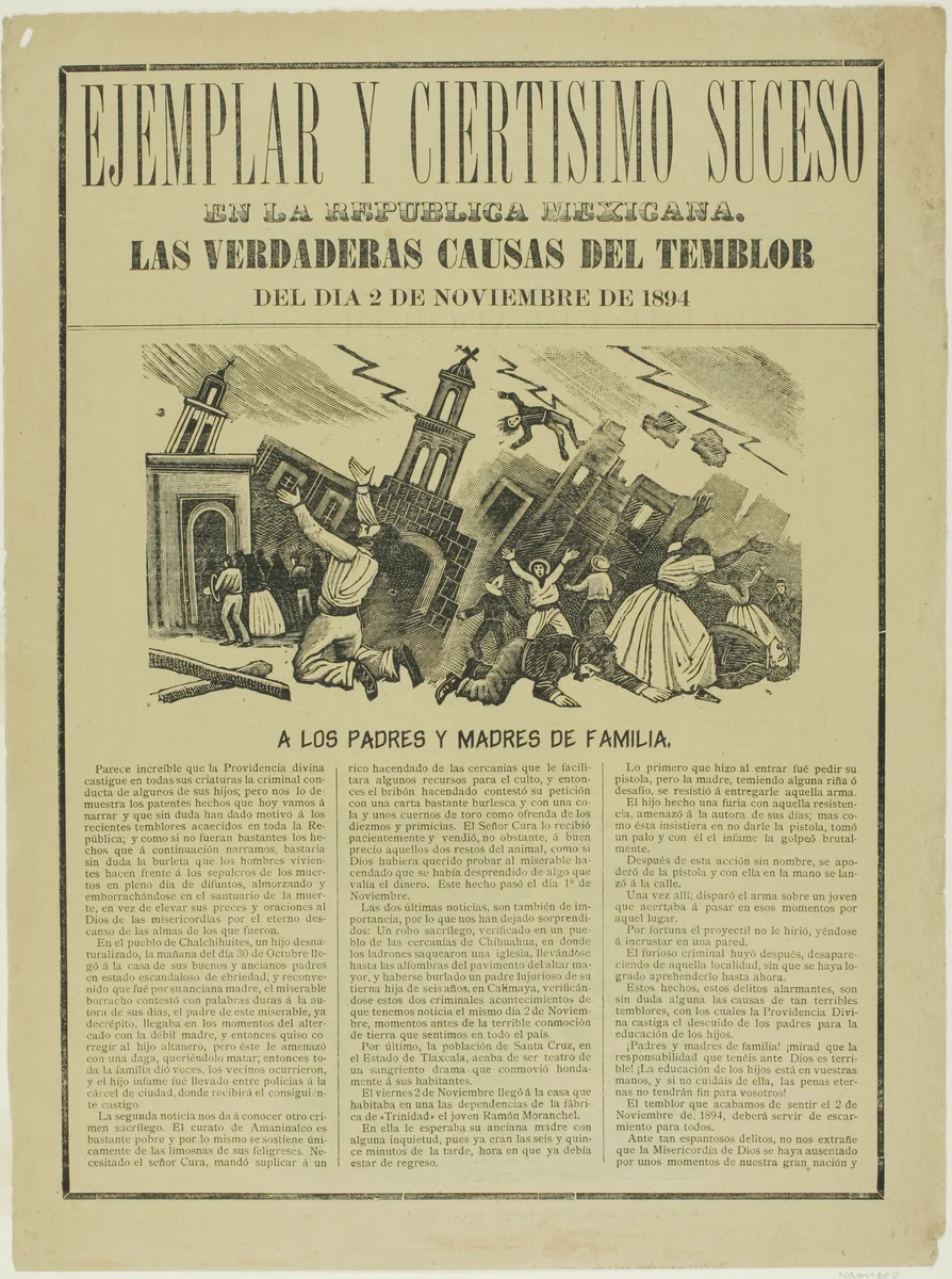 Ejemplar y ciertisimo suceso en la Republica Mexicana (Exemplary and Truest Success in the Mexican Republic) by José Guadalupe Posada, print, 1889-1899