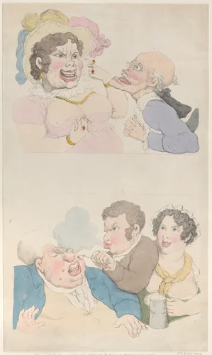 A Man Enticed by a Woman; and Smoking a Customer by Thomas Rowlandson, print, 1800