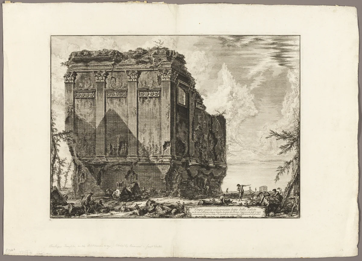 Ancient temple commonly called the Temple of Health on the Via d'Albano five miles outside Rome, from Views of Rome by Giovanni Battista Piranesi, print, 1763