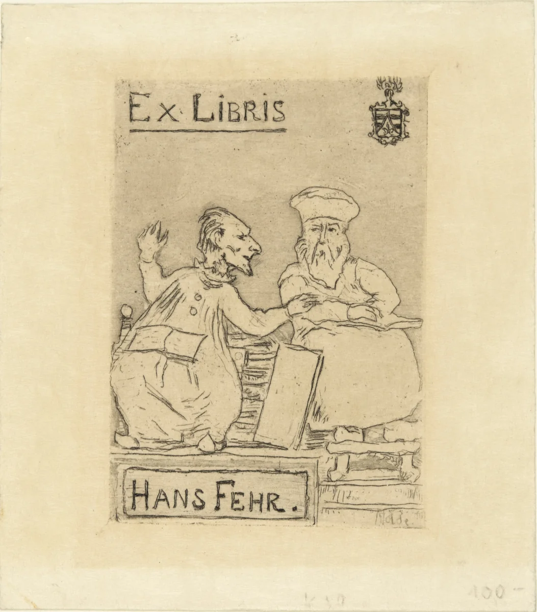 The Scholars, Bookplate Hans Fehr (Die Gelehrten, Ex Libris Hans Fehr) by Emil Nolde, print, 1906