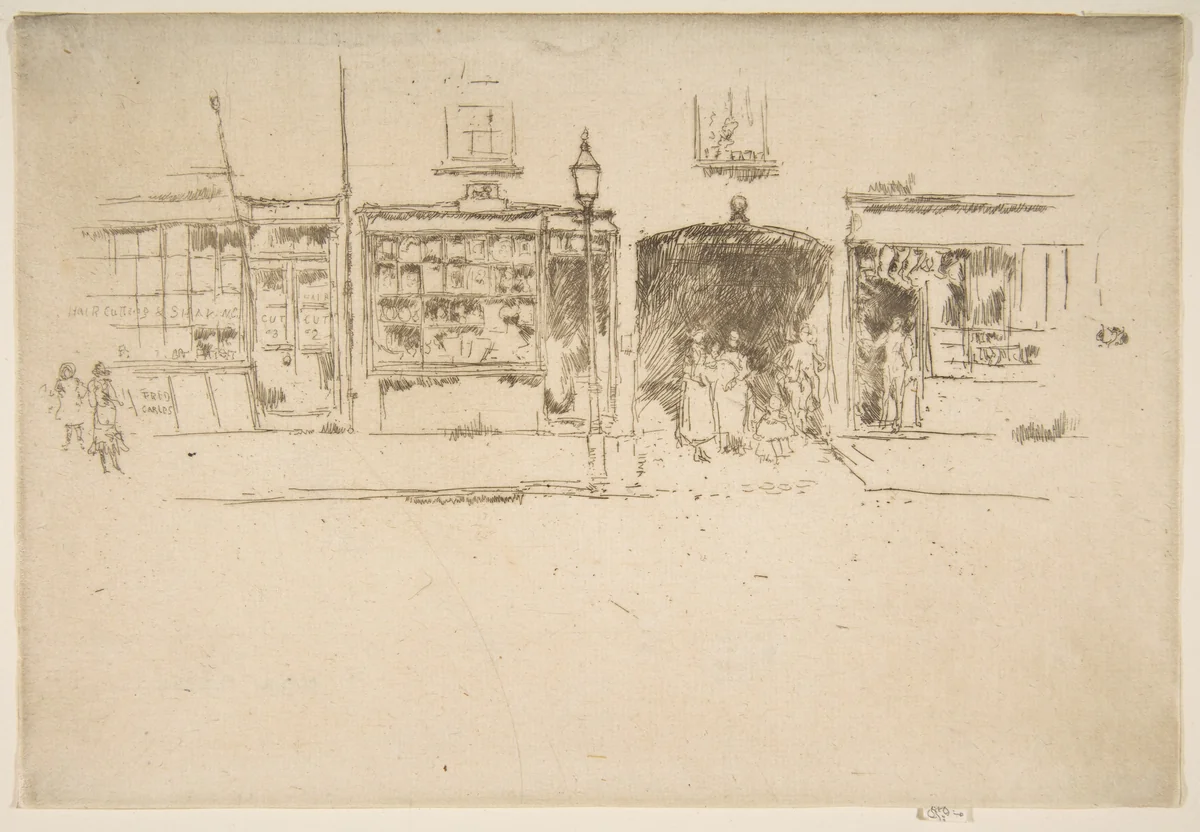 The Barber's (The Barber's Shop, Chelsea) by James McNeill Whistler, print, 1886-1895