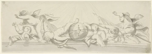 Putti met globe by anonymous, drawing, 1607-1800