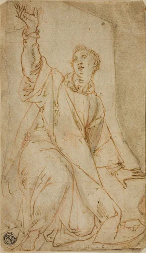Kneeling Saint Stephen with Upraised Right Arm by Sabatini, drawing, 1550-1576