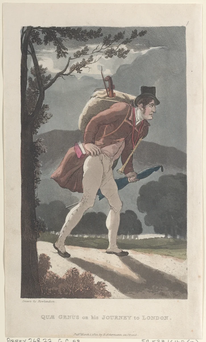 Quae Genus on His Journey to London by Thomas Rowlandson, print, 1822