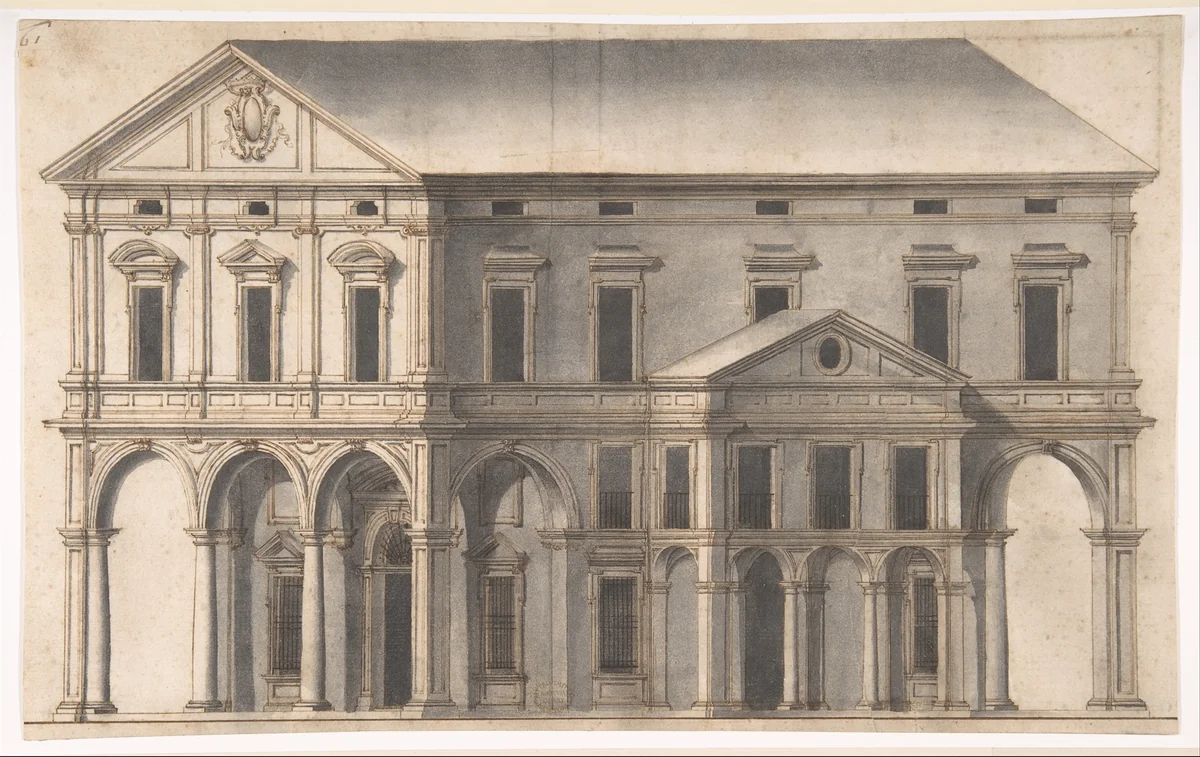 Project for a Public Building on a Square by anonymous, drawing, 1500-1600