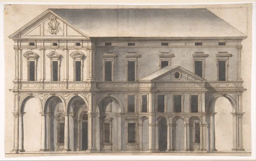 Project for a Public Building on a Square by anonymous, drawing, 1500-1600