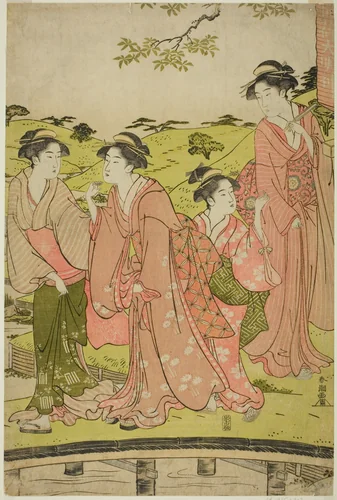 Women Visiting an Inari Shrine by Katsukawa Shuncho, print, 1775-1806