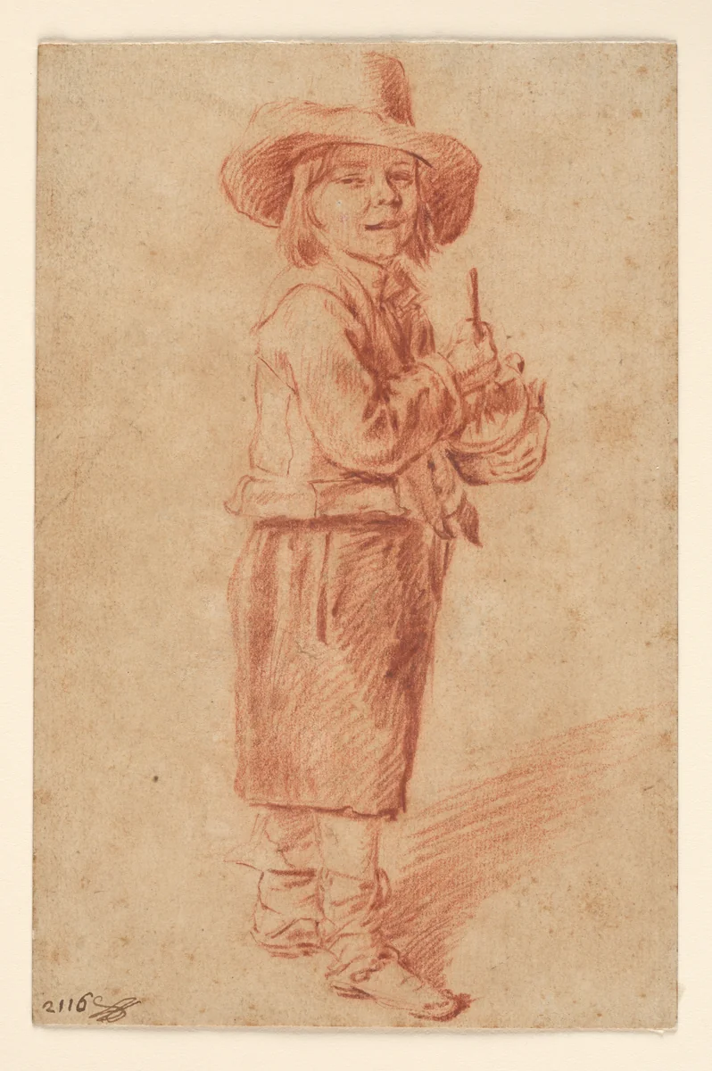 The Rommelpot Player by French, drawing, 1701-1799