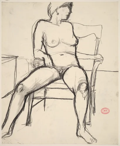 Untitled [nude seated in an armchair turning to her left] by Richard Diebenkorn, drawing, 1955-1967