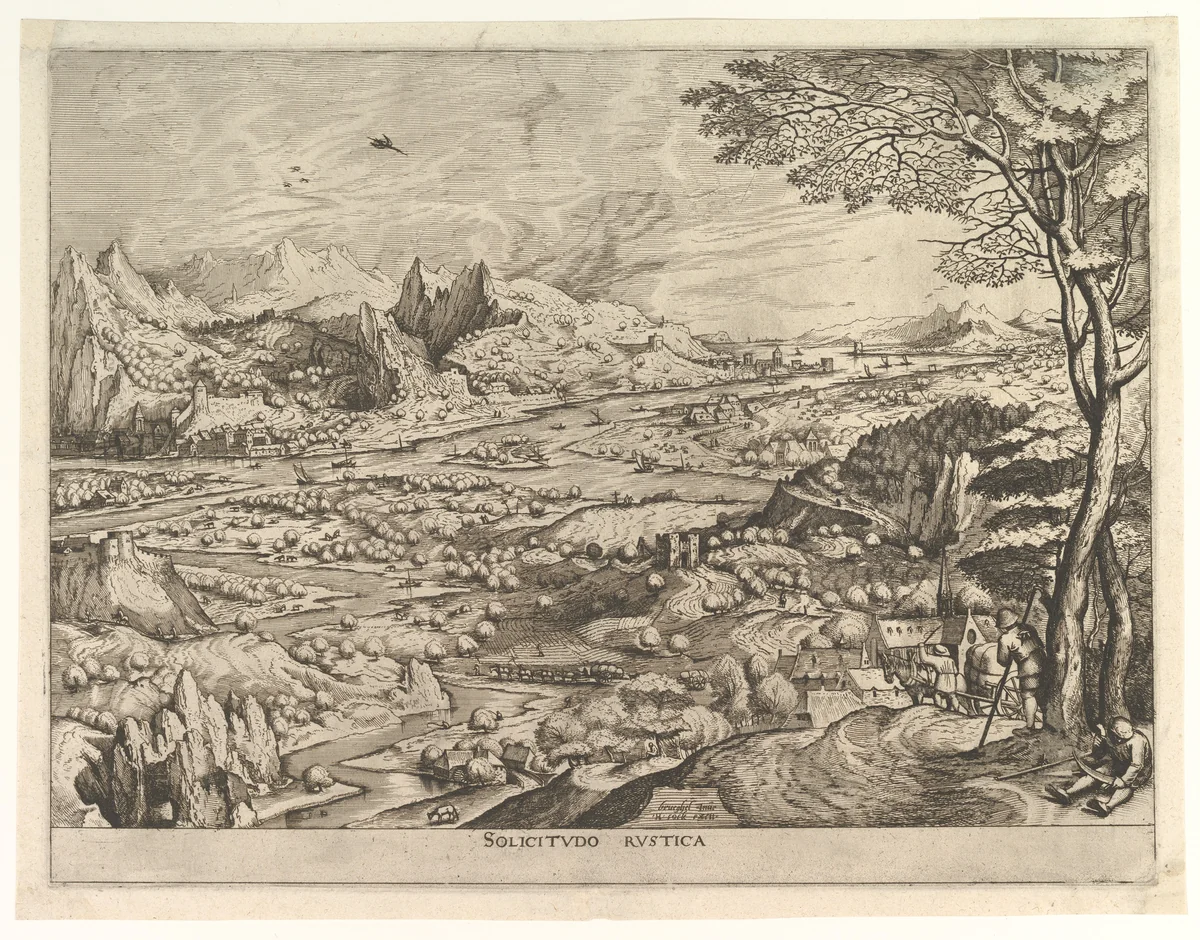 Rustic Solicitude (Solicitudo rustica), from "The Large Landscapes" by Johannes van Doetecum, print, 1550-1560