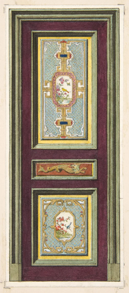 Design for the decoration of a door with Chinese motifs by Jules-Edmond-Charles Lachaise, drawing, 1830-1897