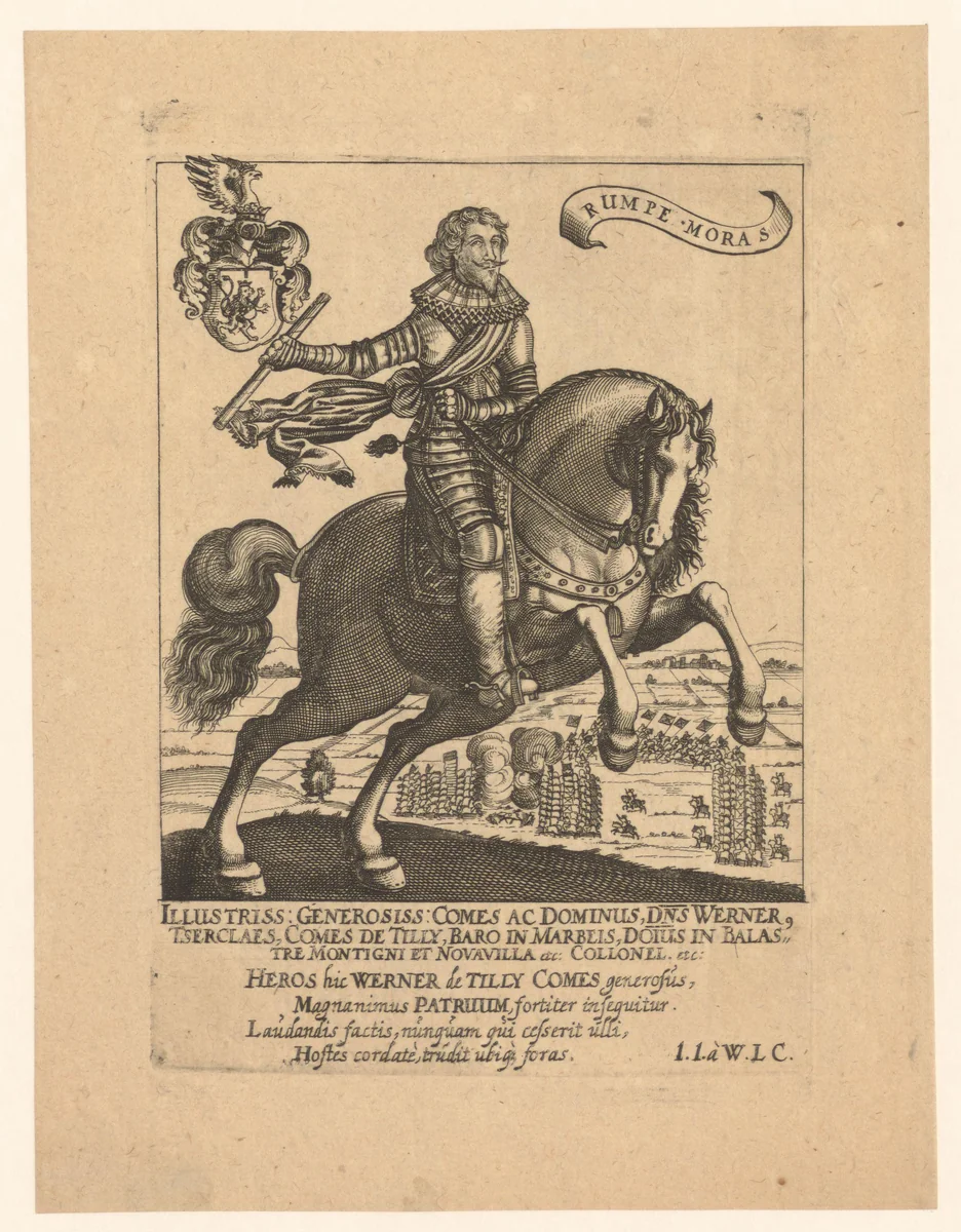 Portret van Wenzel Werner T'Serclaes de Tilly te paard by Eberhard Kieser, print, 1593-1625
