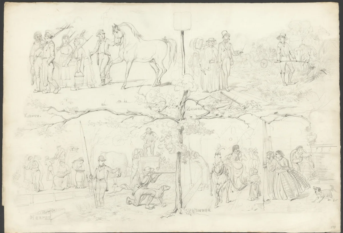 Vier seizoenen by Karel Frederik Bombled, drawing, 1864-1902