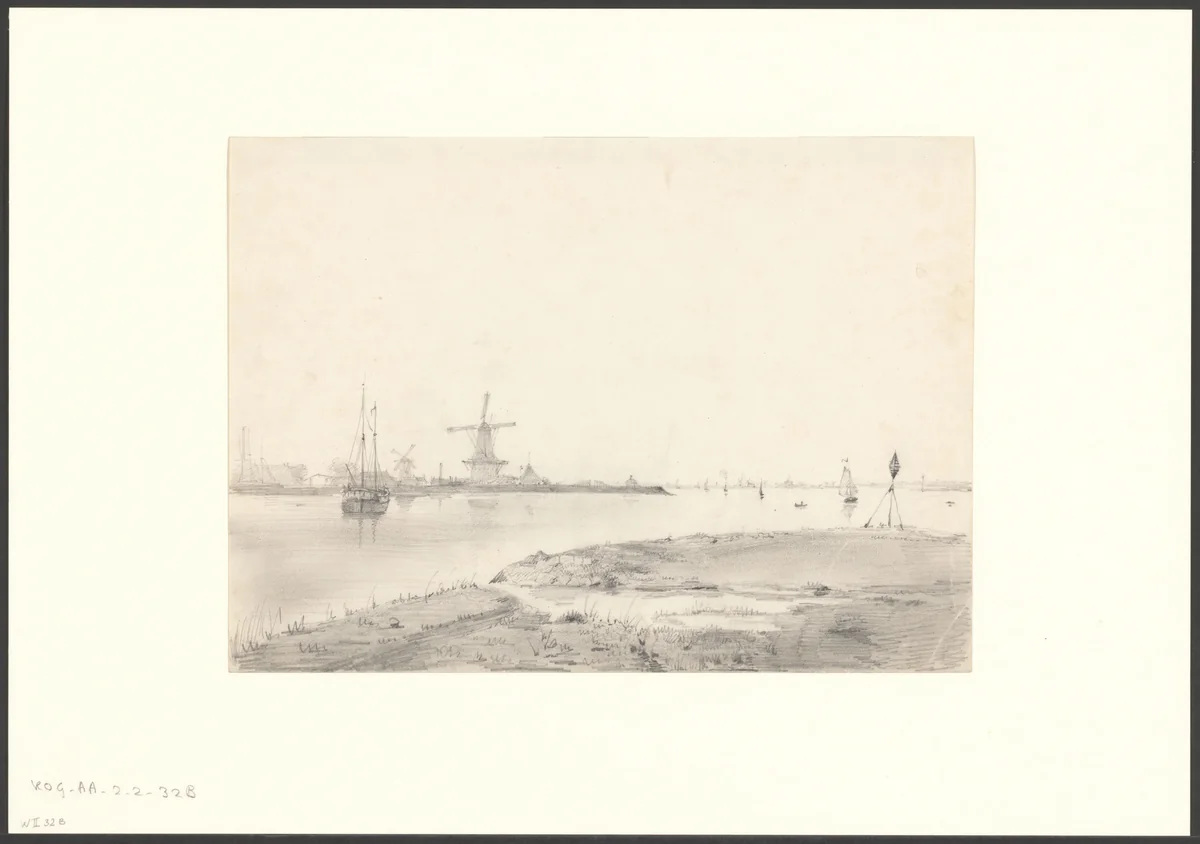 Gezicht op het IJ en Volewijk by anonymous, drawing, 1800-1899