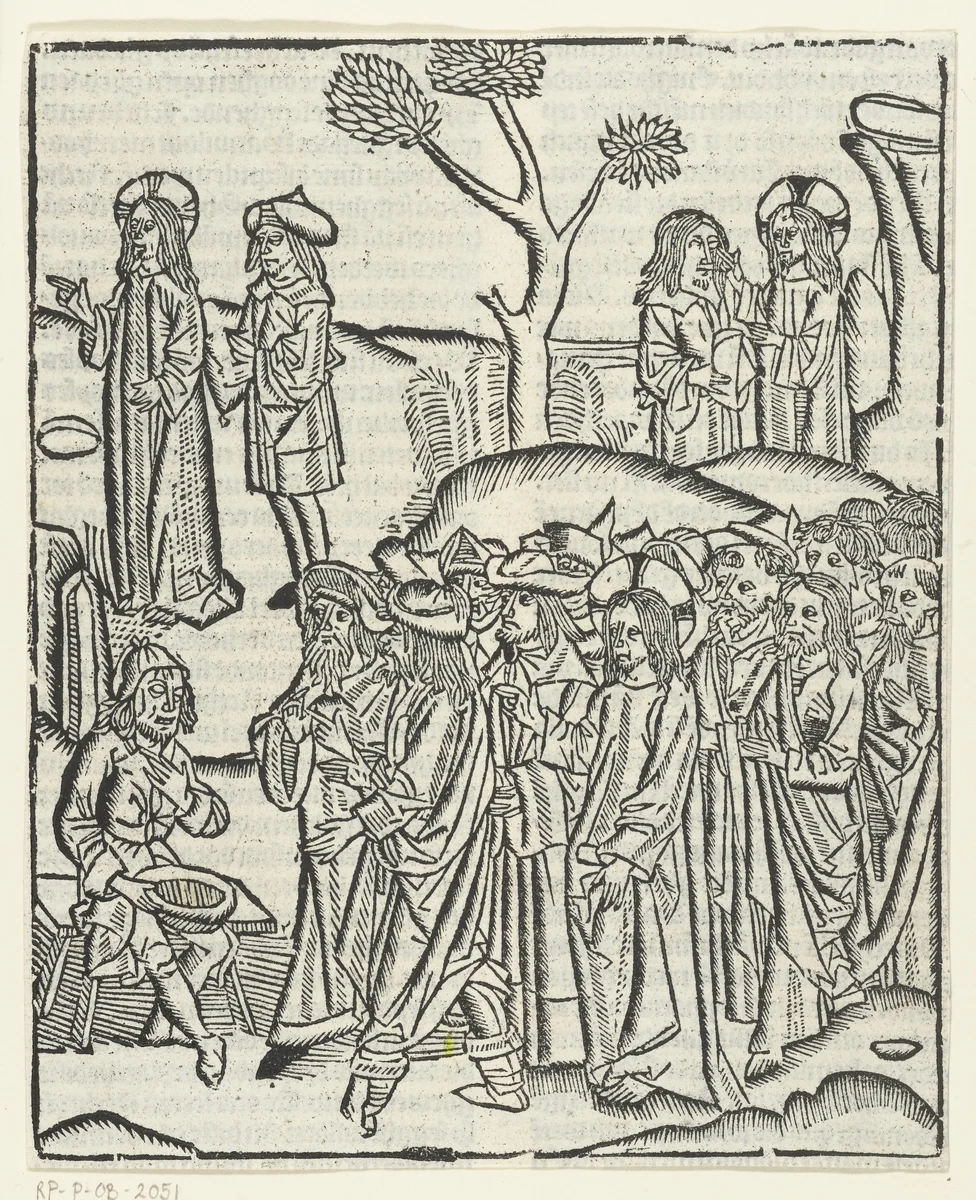 Christus geneest de blinde Bartimeus by Unknown, print, 1480-1500