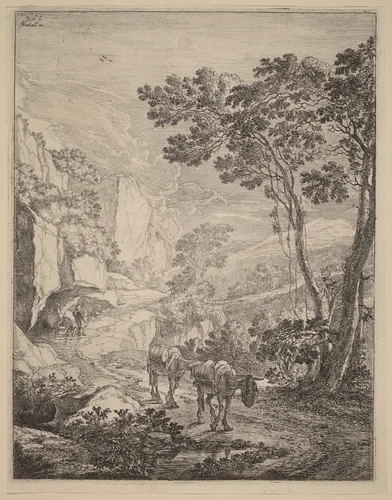 The Two Hinnies by Jan Both; Theodor Matham, print, 1615-1652