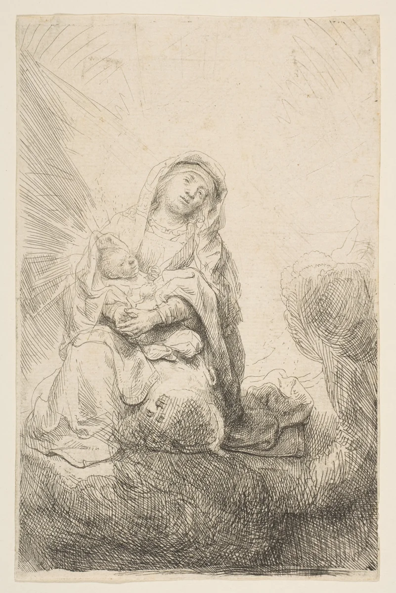 The Virgin and Child in the Clouds by Rembrandt van Rijn, print, 1641