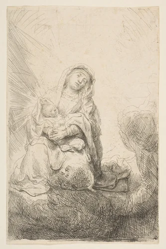 The Virgin and Child in the Clouds by Rembrandt van Rijn, print, 1641