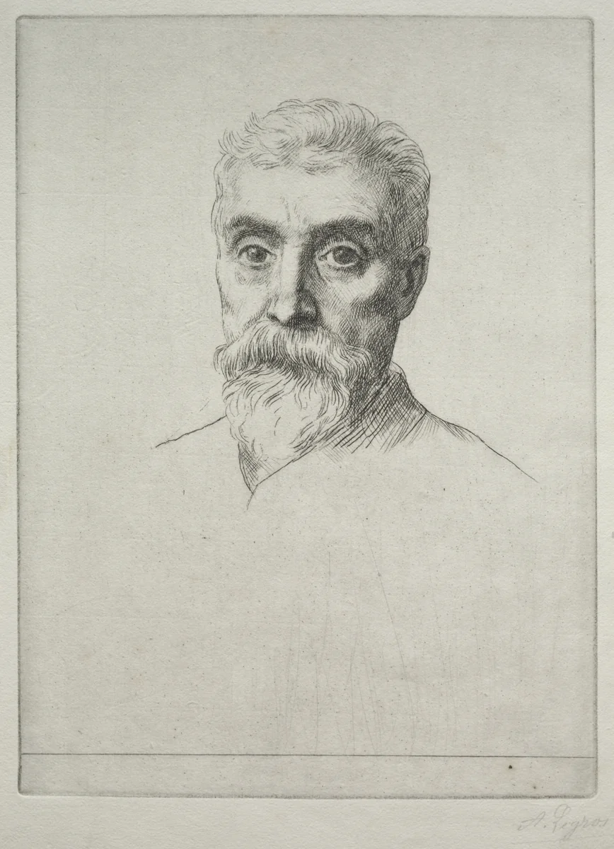 Portrait of Sir Hiram S. Maxim by Alphonse Legros, print, 1857-1911