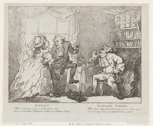 Bozzy and Madame Piozzi (Frontispiece, "Bozzy and Piozzi" by Peter Pindar) by Thomas Rowlandson, print, 1780-1786