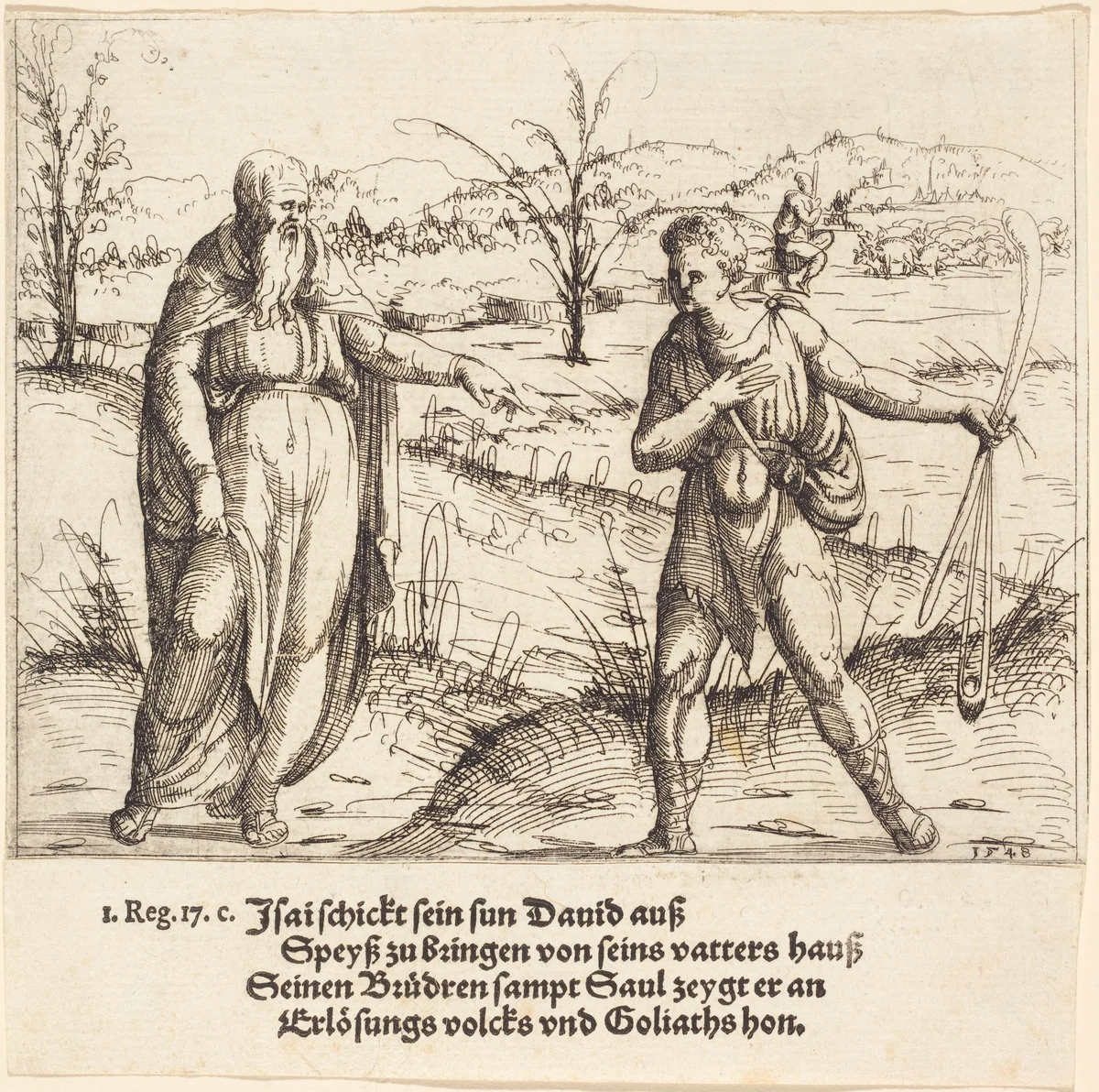 Jesse Sends David to His Brothers and Saul by Augustin Hirschvogel, print, 1548