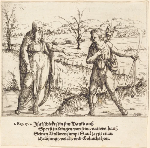 Jesse Sends David to His Brothers and Saul by Augustin Hirschvogel, print, 1548