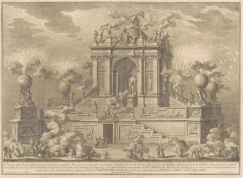 The Prima Macchina for the Chinea of 1767: A Triumphal Arch with the Farnese Hercules by Giuseppe Vasi, print, 1767