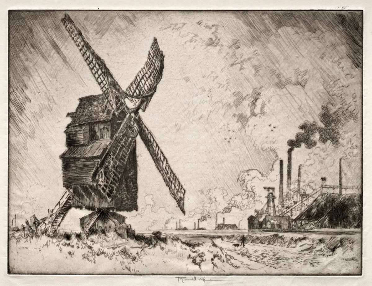 Old and New Mills, Valenciennes, France by Joseph Pennell, print, 1910