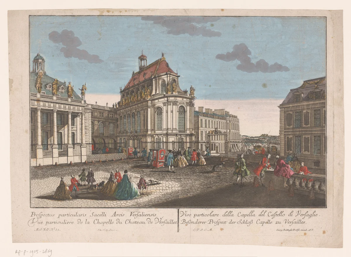 Gezicht op de kapel van paleis Versailles by Johann Friedrich Leizelt, print, 1755-1779