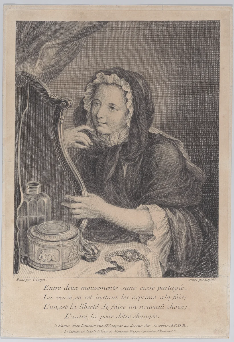 The Coquettish Widow by Bernard Lepicié, print, 1724