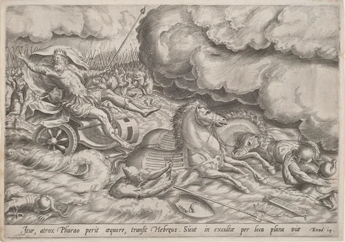 The Crossing of the Red Sea by Johan Wierix; Maarten van Cleef, print, 1580-1590