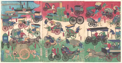 Vehicles on the Streets of Tokyo by Utagawa Yoshitora (歌川芳虎), print, 1870