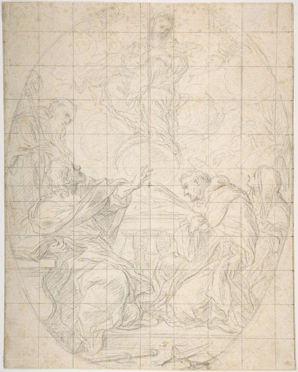 The Virgin Immaculate Appearing to Four Saints by Ciro Ferri, drawing, 1634-1689