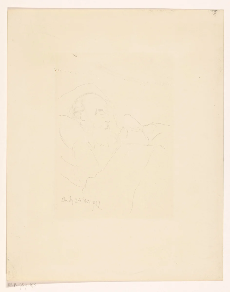 Portret van Carel Cachet op zijn sterfbed by Carel Adolph Lion Cachet, print, 1917