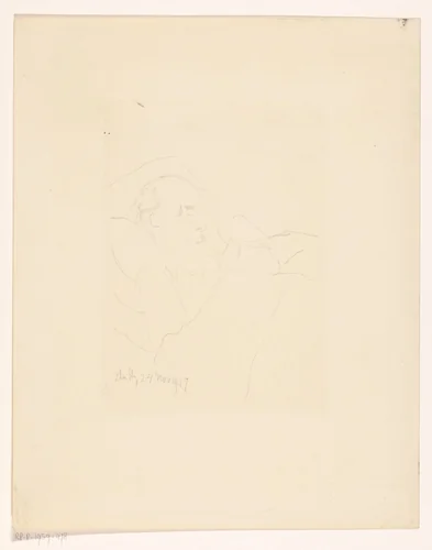 Portret van Carel Cachet op zijn sterfbed by Carel Adolph Lion Cachet, print, 1917