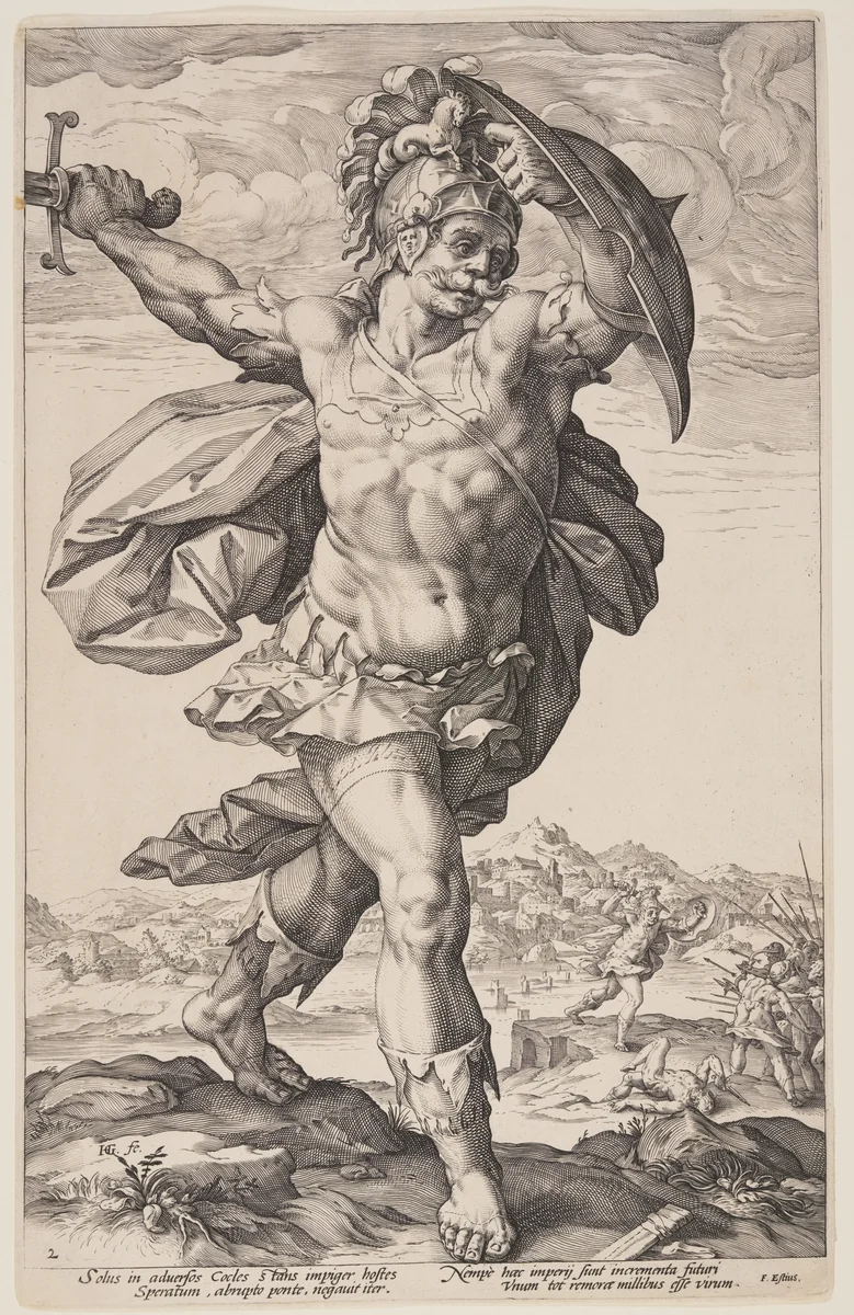 Horatius Cocles, from The Roman Heroes by Hendrick Goltzius, print, 1586