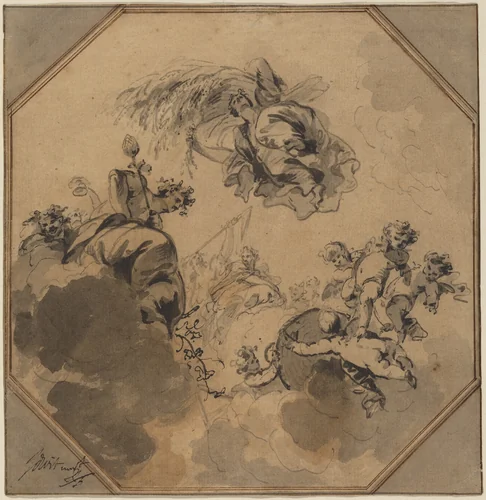 Study for a Ceiling: Allegory of the Harvest with Dionysus and Ceres by Jacob de Wit, drawing, 1695-1754