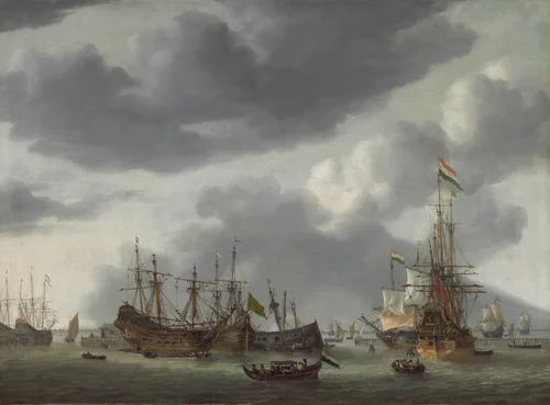 Amsterdam Harbor Scene by Reinier Nooms, painting, 1654-1655