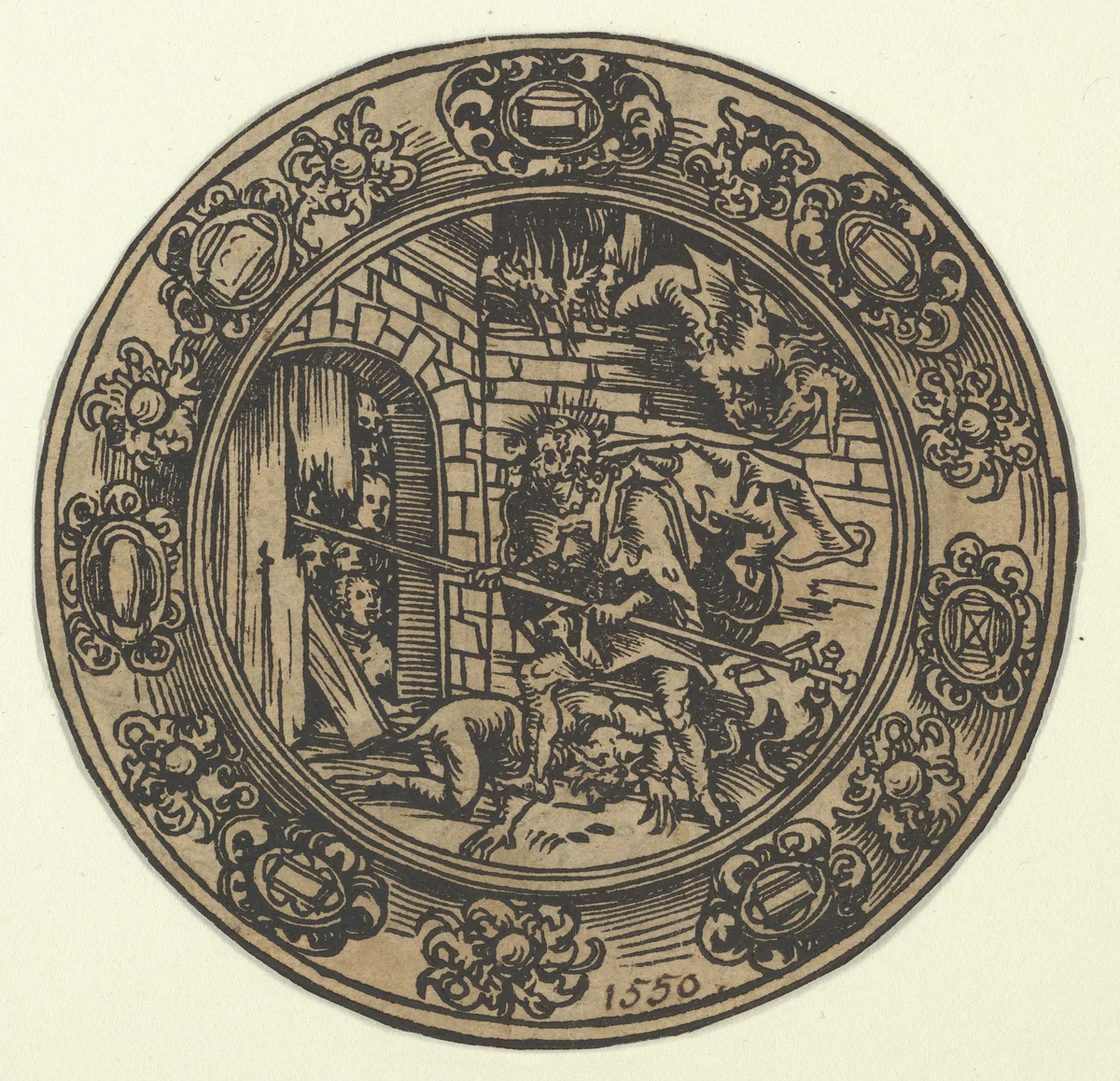 Pacifical-medaillon with Christ in Limbo by Lucas Cranach, print, 1472-1553
