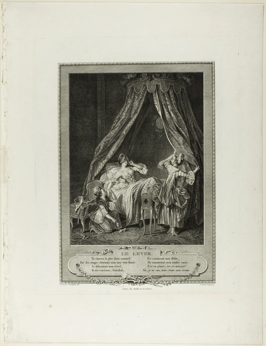 Rising, from Monument du Costume Physique et Moral de la fin du Dix-huitième siècle by Antoine Louis Romanet, print, 1774