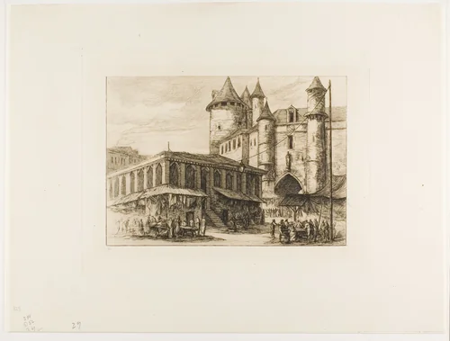 The Grand Châtelet, Paris, c. 1780, after an earlier drawing by Charles Meryon, print, 1861