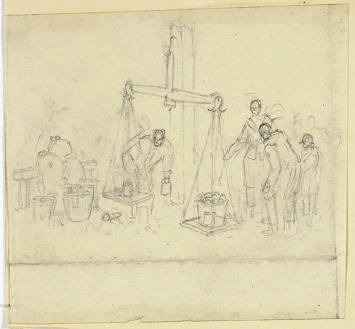 Scales at Market by William Henry Pyne, drawing, 1789-1843