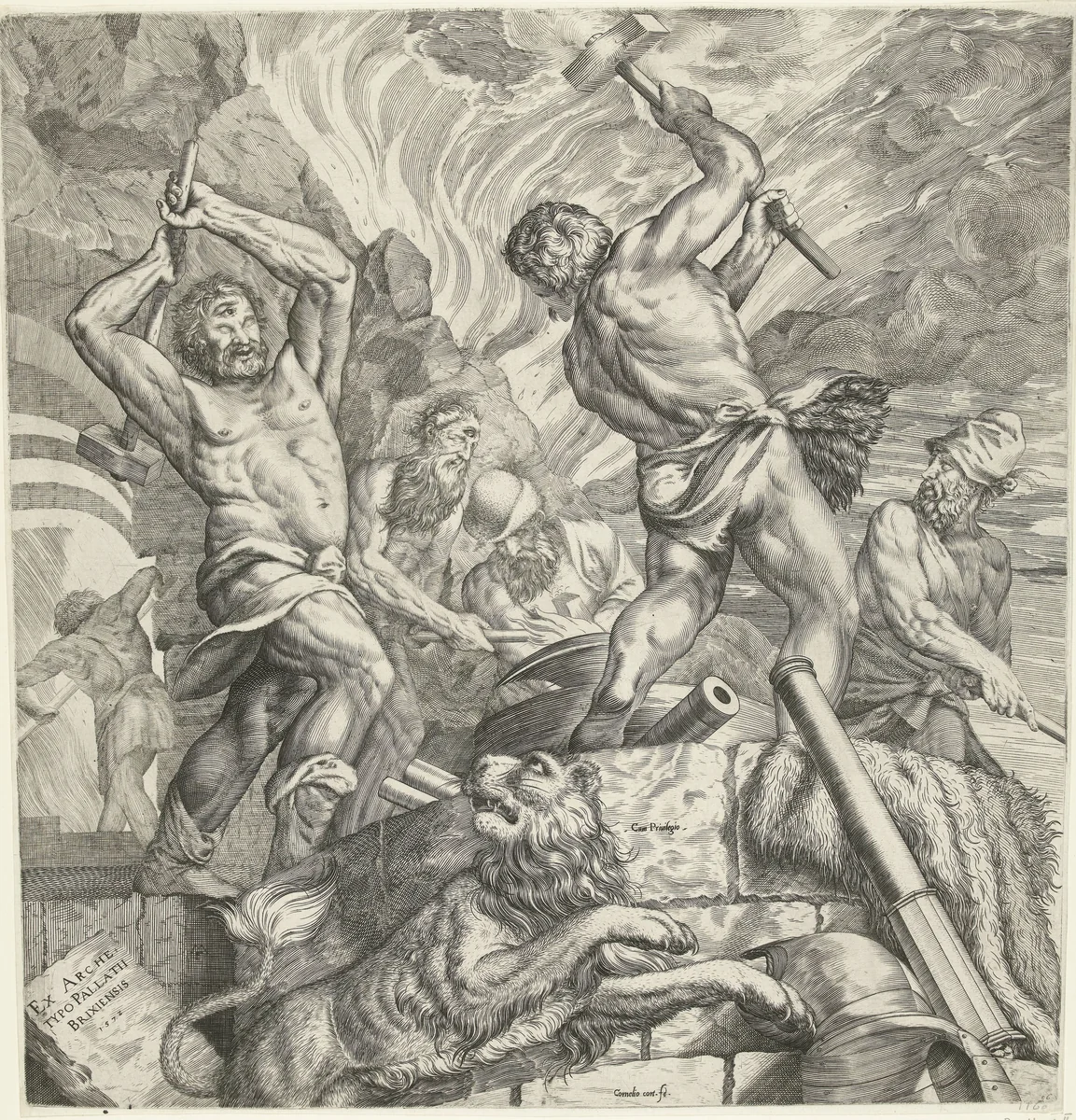 De smidse van de cyclopen by Unknown, print, 1572