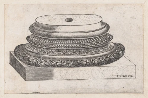 Decorated base, from "Speculum Romanae Magnificentiae" by Monogrammist G.A. with the Caltrop, print, 1534-1540